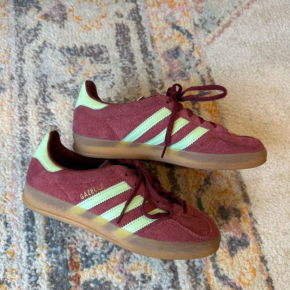 Adidas Gazelle Maroon and Light Green Sneakers